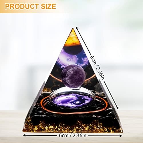 Orgone Pyramid Victop Amethyst Chakra Pyramid Crystal Pyramid with Reiki Chakra Crushed Stone and Tree of Life, Meditation Healing Pyramid for Yoga Reiki Healing