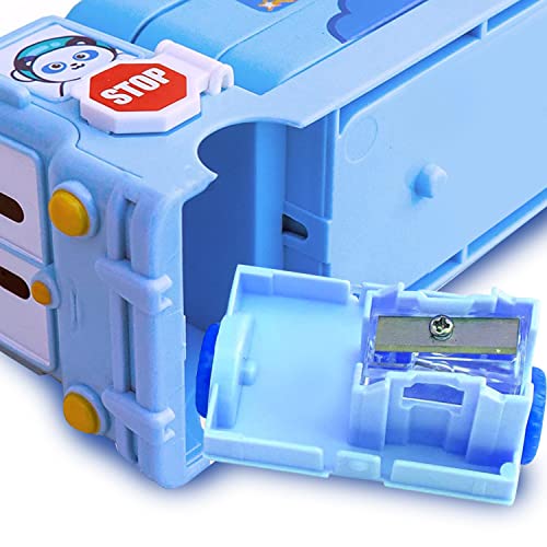Image of Party Propz School Bus Pencil Box Boys - Pack Of 2 Compass Box With Wheel, Stylish School Bus Pencil Box For Boys, Pencil Box Bus Toys For Kids 3+ Years Can Also Be Used As Kids Geometry Box, Blue