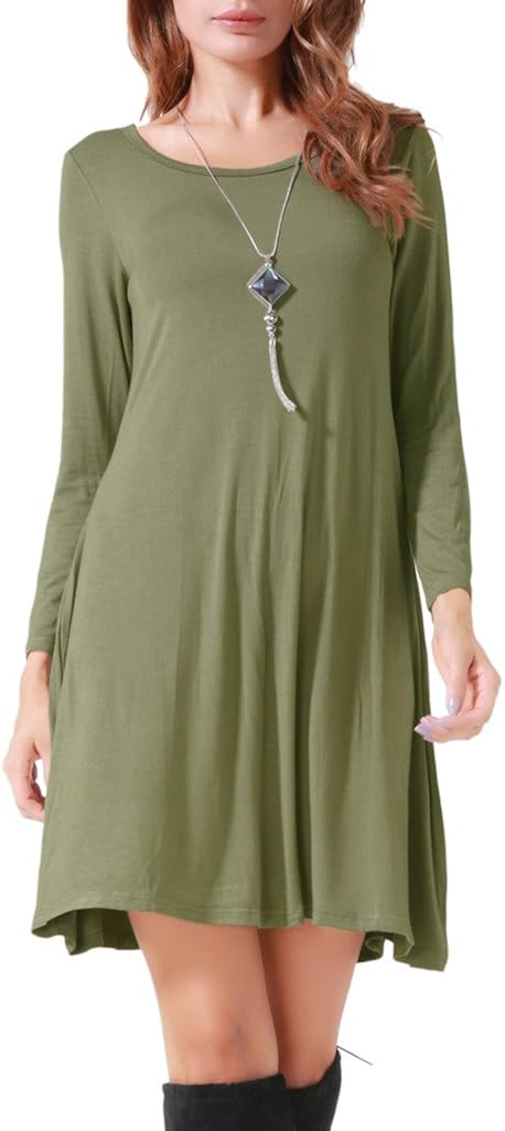 Costyleen Women's Casual Long Sleeve Loose Simple Flowy Swing T-Shirt Dress