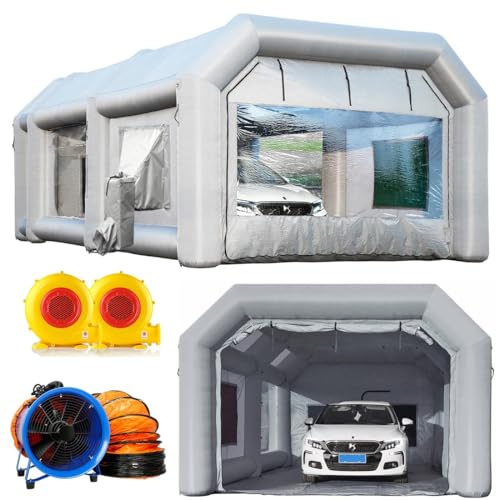 Sewinfla Professional Inflatable Paint Booth 26x15x10Ft with Air Extractor Device, Portable Spray Paint Booth with High Efficient Ventilation System for Cars, Auto Parts, Furnitures Painting