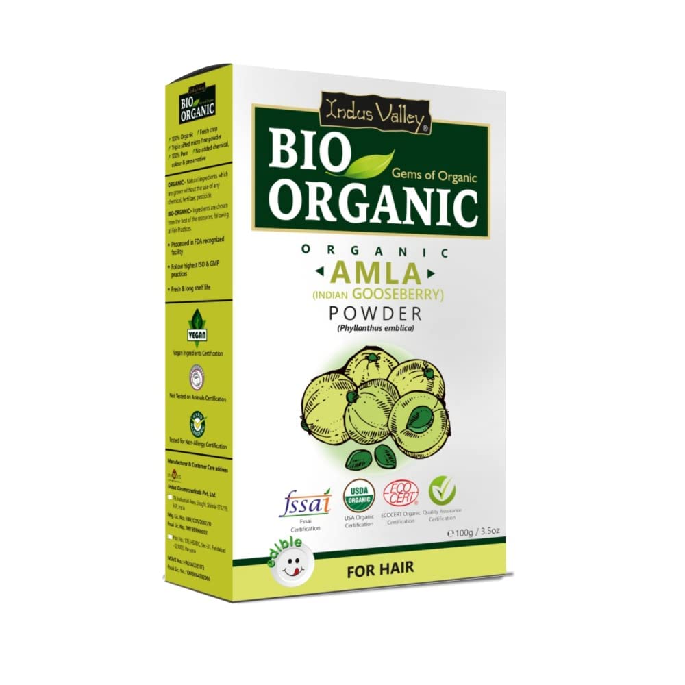 Indus Valley Bio Organic Pure Amla |Amalaki|Gooseberry|Emblica officinalis Powder for Dry, Frizz, Split Ends, Hair Fall, Reduce Dandruff ,Hair Growth Mask|Ecocert , India Organic & USDA Certified - 100 gram