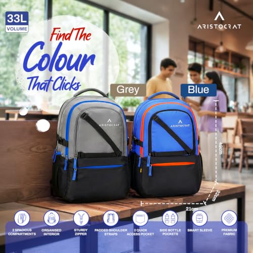 Image of Aristocrat Hype 17 Inch Compatible Laptop Backpack 33L | Premium Durable Fabric | 2 Compartments with Side Bottle Pocket | Padded Backpanel | Office & Travel Backpack for Men & Women