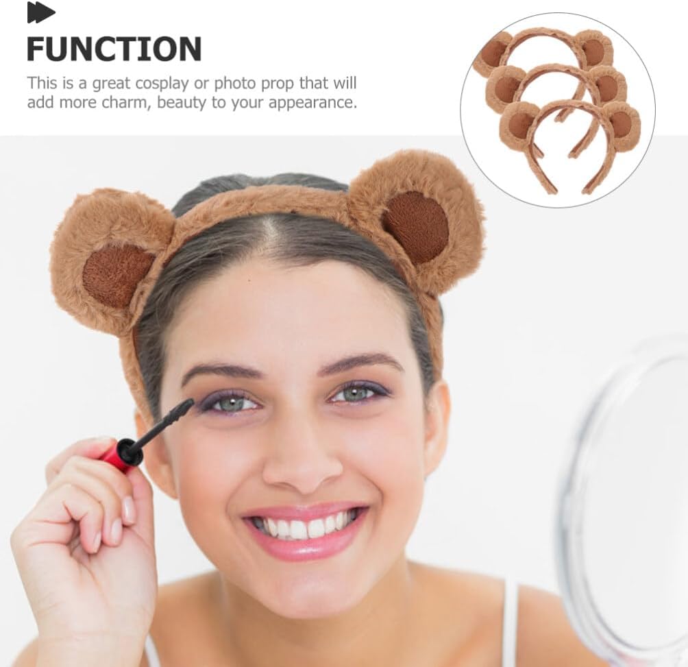 Beaupretty 3pcs Bear Ears Headband Halloween Animal Cosplay Headwear Party Prop Favors for Women Girls Brown - Image 4