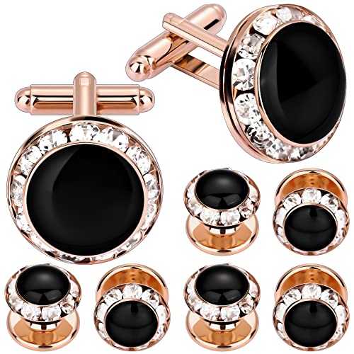 HAWSON Crystal Cuff Links and Studs Set for Mens Tuxedo Shrit Wedding Accessories