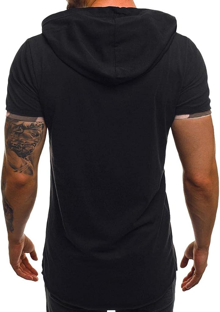 Mens Hooded T-Shirts Casual Short Sleeve Lightweight Workout Hoodies Pullover Tee Tops Gym Running Pullover : Clothing, Shoes & Jewelry