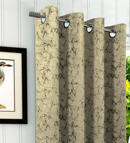 Image of Homestan Abstract Design Velvet Door Curtains 7 Feet Long Set of 2 with Stainless Steel Grommets for Home Decor (7 X 4.5 Feet, Dark Cream)