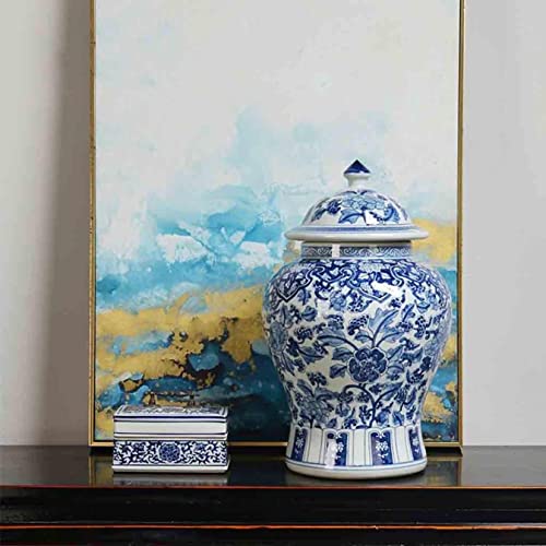 Uzouri Classic Blue And White Porcelain Blossom Ginger Jar With Lid, Decorative Ceramic Vase For Home Décor, Centerpiece Table Decoration Floral Arrangement (Size : 47Cm X 28Cm) #TOP3