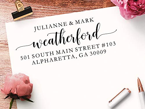 Address Stamp - Self Inking Return Address Stamper - Beautiful Calligraphy Script With Swashes - Stamp With 4 Lines - Black Ink #TOP1