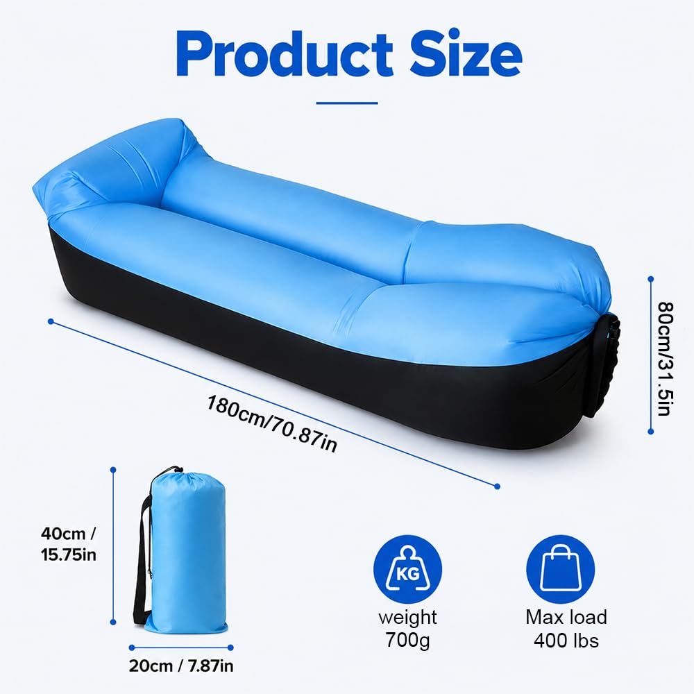Aufblasbares Sofa, Camping Sofa Aufblasbar, Tragbares Luft Sitzsack mit Aufbewahrungstasche, Air Lounger, Aufblasbare Couch für Camping Urlaub Schwimmbad Strandparties Hinterhof