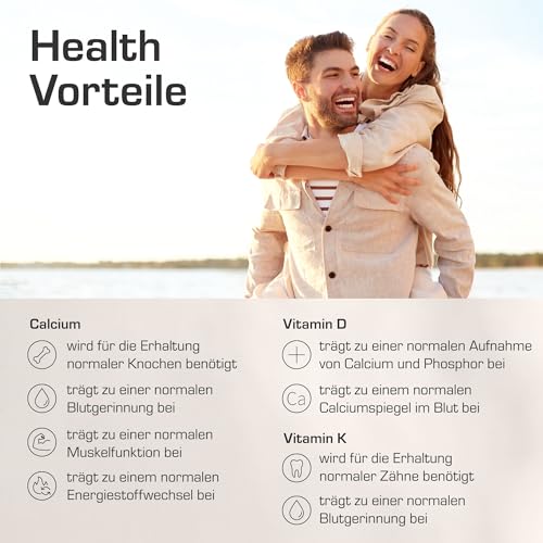 Calcium mit Vitamin D3/K2 | im Glas | Hochdosiert 640 mg | Aquamin natural Calcium aus Rotalgen | natürliches Kalzium | Calcium hochdosiert | vegan, laborgeprüft und in Deutschland hergestellt