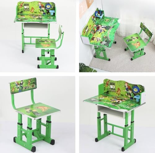 Image of Kids Study Table and Chair Set | 4-15 Years | Adjustable Height| Strong and Ergonomic | Multifunctional Writing Desk for Kids (Green)