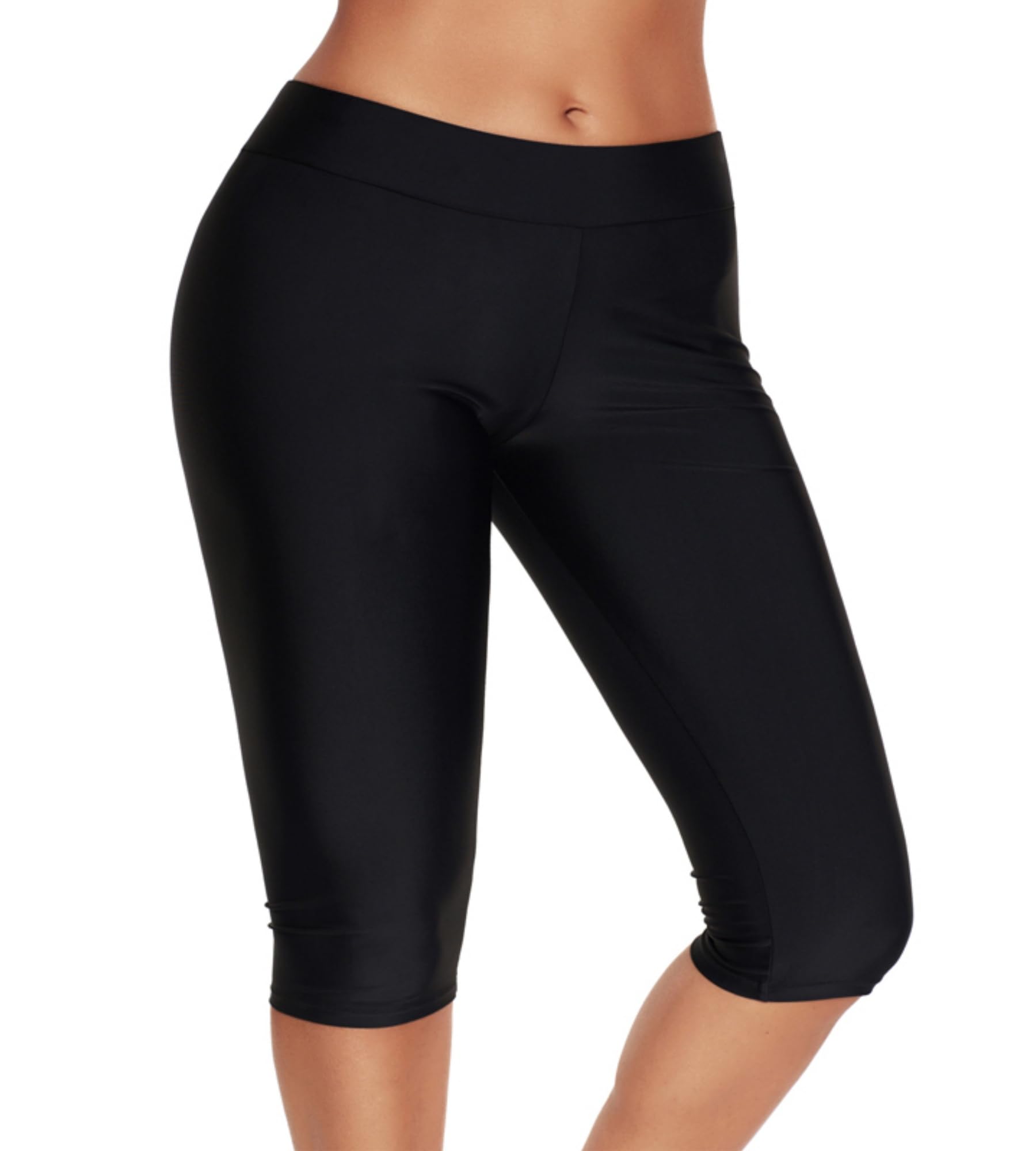 Legging de bain long taille haute pour femme - Collants de course 3/4 - Coupe ajustée - Taille élastique