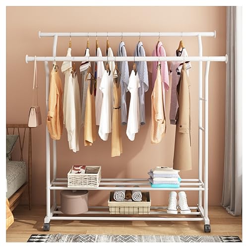 Portant à vêtements double avec 2 étagères et roulettes pour chambre