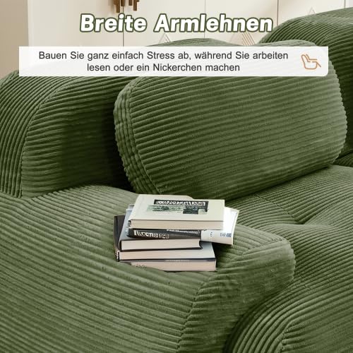 Loveseat 2-Sitzer Sofa Cord, Rahmenloses Modulares Sofa mit Armlehnen aus flauschig Stoff, rutschfest & Hohelastische Polsterung für Wohnzimmer Schlafzimmer, Grün