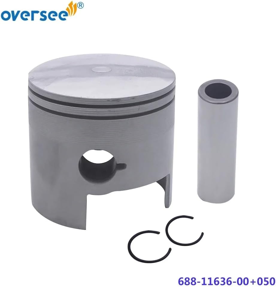 OVERSEE 3Pcs 688-11636 Piston Kit 688-11605 Piston Ring +050 for Yamaha Outboard Motor 2T 75HP 85HP 90HP Parsun Engine T85 Oversize 050, metallochrome
