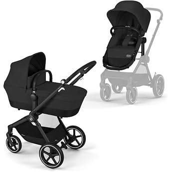CYBEX Gold EOS Lux 2-in-1 Pushchair Travel System from Birth to 22 kg (approx. 4 Years), Moon Black