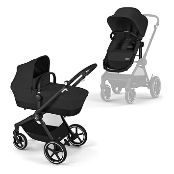 CYBEX Gold EOS Lux 2-in-1 Pushchair from 0-4 Years Moon Black Ab Geburt bis 22 kg (ca. 4 Jahre) Reisesystem Kompatibel mit CYBEX Babyschalen All-Terrain-Räder Verstellbare Rückenlehne