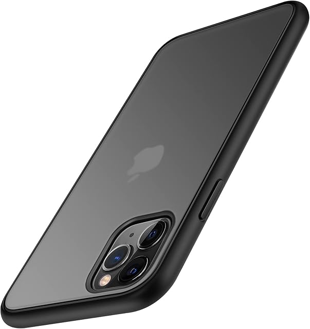 TENDLIN Compatible with iPhone 11 Pro Max Case Translucent Matte Hard Back with Soft Silicone Bumper Comfortable Case (Black)