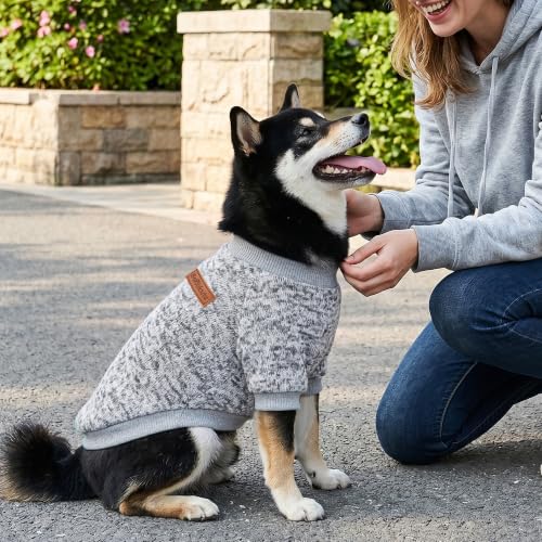 Image of 2 Pack Dog Sweaters for Small Dogs Girl Boy Winter Fleece Clothes Warm Soft Dog Sweatshirt Outfit for Dogs Cats Pet Apparel (Grey+Navy Blue, L (Back: 15.7 inch,Chest: 19.6 inch,14-18Ibs))