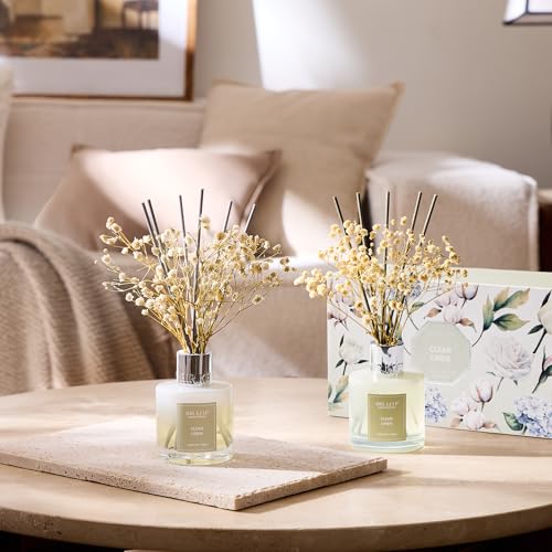 Image of Airkeep Reed Diffuser 3.38 oz (100ml) 2pk, Clean Linen Scented Reed Diffuser Set,Reed Diffuser & Oil Diffuser Sticks, Aromatherapy, Airkeep Reed Diffuser Set Box 2-Clean Linen