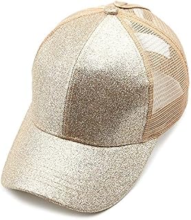 C.C Hatsandscarf Ponytail caps Messy Buns Trucker Plain Baseball Cap (BT-6) (Glitter-Gold)