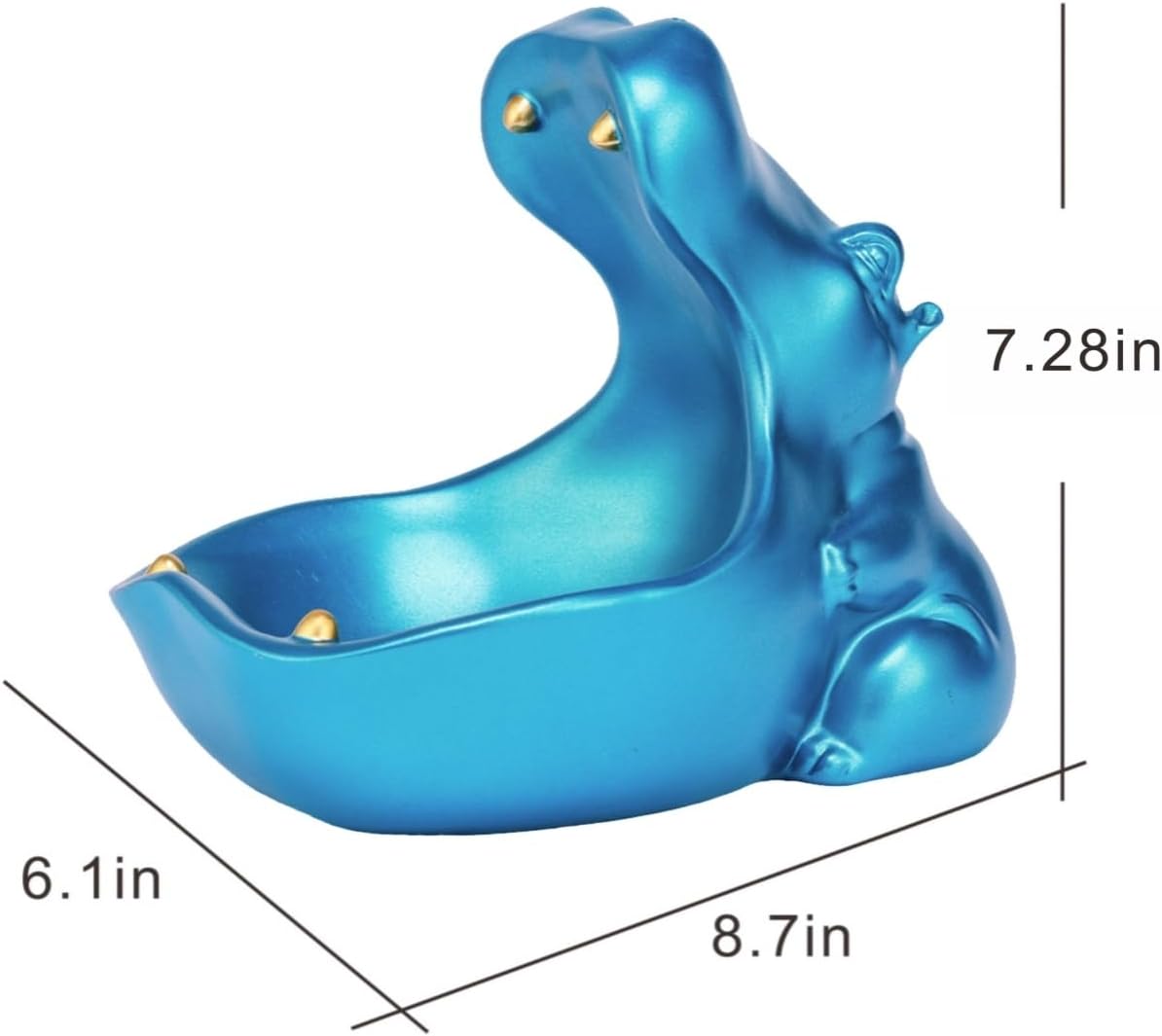 Hippo Statue, Hippo Resin Furniture Ornament Sculpture, Suitable for Home Decor, Desktop Hippo Candy Bowl, Entryway Table Storage Vessel, Storage Box (Blue)