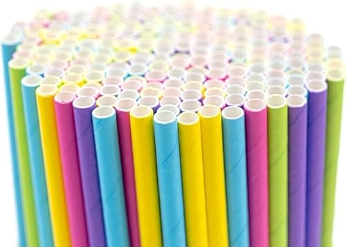 Inoverse Lot de 100 pailles jetables en papier kraft - Diamètre : 8 mm x 24 cm - 100 % laine biodégradable - Pour cocktails, fêtes, restauration - Multicolore