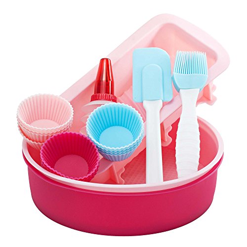 Vonshef 18 Piece Silicone Bakeware Baking Set - Cupcake, Round Cake, Bread Molds, Icing Decorator + Spatula & Pastry Brush