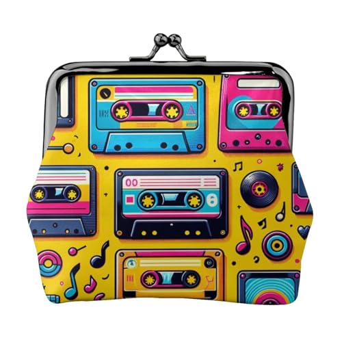 Pu Leather Buckle Coin Purse Cassette-Tapes-Retro-Music Girls Kiss-Lock Change Purse Wallets