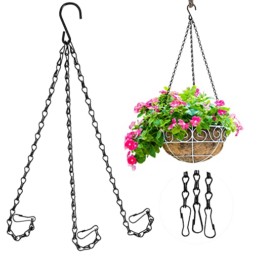 Chaîne de suspension avec crochets pour pots de fleurs - Noir - Chaîne de rechange avec chaîne en métal à 3 points - Pour plantes, mangeoires à oiseaux, lanternes de jardin, tableaux noirs Cover