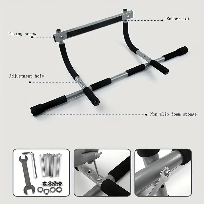 Image of BHAVYATA Multi-Grip Pull-Up Bar for Doorway - Upper Body Strength Training Bar for Home Gym, No Screws, Easy Install, Wide /Narrow /Neutral Grip