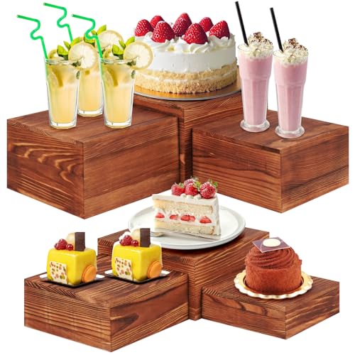 HTRYBNES 6 Pack Wooden Buffet Risers and Stands, Rustic Food Risers for Buffet Table, Risers Display Stands, Wood Cake Cupcake Stands for Wedding Party, Food Display, Collectibles