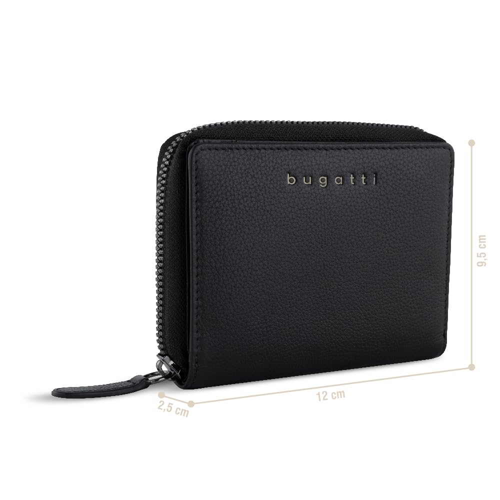 bugatti Mira Portafoglio Piccolo da Donna in Vera Pelle con Zip e Protezione RFID- Nero