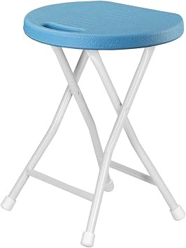 Portable Round Stools Folding 18 inch Lightweight Bar Stool Sturdy Plastic Foldable Stool with Steel Frame Legs Metal Chair for Outdoor Indoor Kitchen Bar,No Assembly RequiredBlue