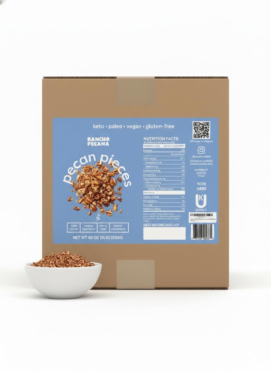 RANCHO PECANA - Natural Pecan Pieces, 5 LB, Gluten Free Chopped Pecans, non-GMO, Vegan Snack, Organic Snack, Kosher, Keto, 3g Protein per 1 oz, Resealable Bag