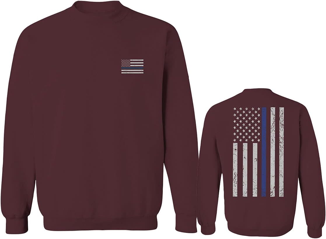 0084. American Flag Thin Blue Line Police Lives Matter Support Patriotic NY Sheriff Men's Crewneck Sweatshirt