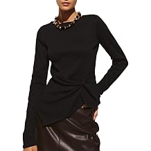 URBAN REVIVO Long Sleeve Asymmetrical Tops for Women Ruched Slit Fitted Basic Tees Y2k Going Out Tunic Shirts