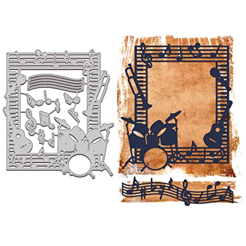 GLOBLELAND Music Note Frame Cutting Dies Metal Drum Guitar Staves Border Die Cuts Embossing Stencils Template for Paper Card Making Decoration DIY Scrapbooking Album Craft Decor