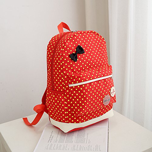 Mochila escolar de nylon com estampa de bolinhas cruzadas Diamondo 3 peças para meninas novas (C)