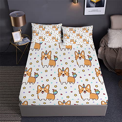 Herwenys Corgi Lindo con árbol De Navidad Sábana Bajera Ajustable con Funda De Almohadas Perro...