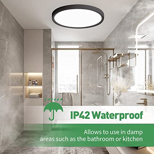 6PK 12 Inch LED Flush Mount Ceiling Light,24W, 2520LM, 3000K/4000K/6000K CCT Selectable,Ultra Thin 0.98" Black LED Ceiling Light, Surface Mount Ceiling Light Fixture for Bedroom, Kitchen, Living Room by FY WISDOM FLY LIGHTING - Image 5
