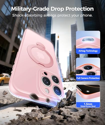 Image of FNTCASE for iPhone 16 Pro-Max Case: [360 Spin Magnetic Stand] [Compatible with Magsafe] [Screen Protector] Translucent Matte Military Grade Shockproof Full Camera Protective Phone Cover - Pink