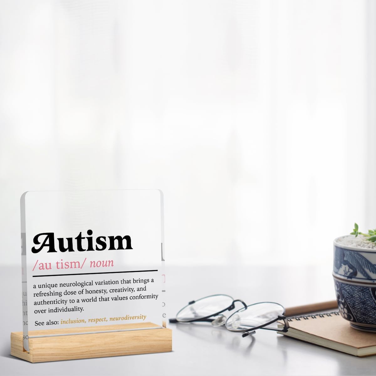 Autism Awareness Month Decor Sign Appreciation Gifts for Special Education SEN Teacher Special Needs Parent Autism Definition Clear Acrylic Decorations Sign for Office Desk Shelf 4 X 4 Inch - Image 4