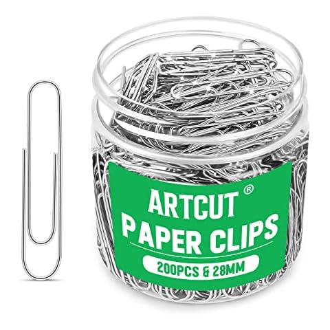 Artcut 200 Pcs Paper Clips, Silver Small Paper Clips Paperclips for Paperwork, Paperclip Paper Clip for Journaling, 1.1 Inch Metal Paperclips for Office, School, Paper Clips Bulk Cover