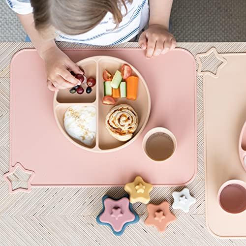 Star Non Slip Silicone Placemat Set for Baby and Toddlers | Nordic Blue / Muted | Portable | Heat Resistant Kids Table Mat | Multi-use