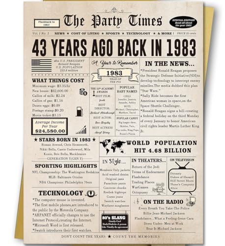 Londue Happy 43rd Birthday Card for Women Men Funny 43 Year Old Birthday Gift Card for Husband Wife Him Her Retro 43 Bday Decorations Ideas