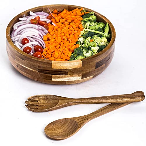 Muxihhkit Acacia Wood Large Salad Bowl, Salad Serving Set, Wooden Salad Bowl, With Salad Serving Spoons,Large Salad Bowl, Salad Bowl For Party,Salad Blender Holiday Gift. #TOP1