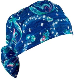 Ponytail Medical Scrub Cap â€“ Mermaids at The Sea â€“ Turn Up Ponytail Scrub Hats, Dr. Hats, Nurses Hats. Scrub Hat for Women & Men tie Back | Working Cap with Holde