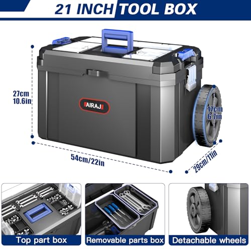 Image of 3-In-1 Tool Box with Wheels | Rolling Stackable Tool Box | Modular Tools Storage System | Small Toolbox with Detachable Parts Box Organizer丨Portable Toolbox for Garages,Home DIY,Workshop丨17+19+21 inch