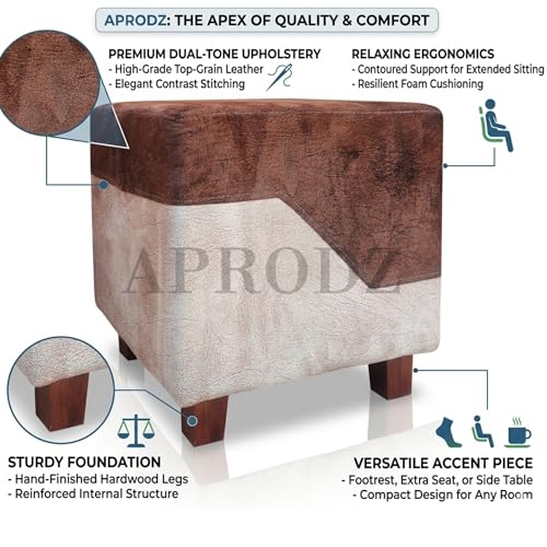 Image of APRODZ Printed Ottoman Stool Upholstered Foam Cushioned Pouffes for Living Room | Puffy Muddha Stool for Footrest & Sitting, Velvet Pouf Stool, Furniture for Home Decor, Office Set of 2(Dark Brown)